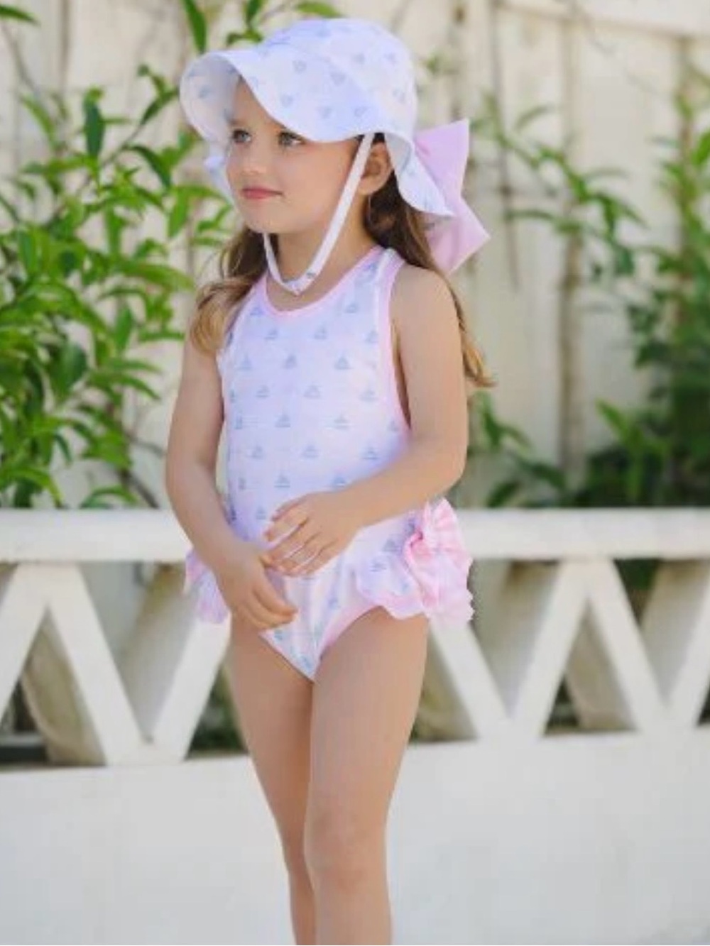 Sal & Pimenta Sailboat One-Piece Swim Size 12m with Matching Sun Hat Size 2T